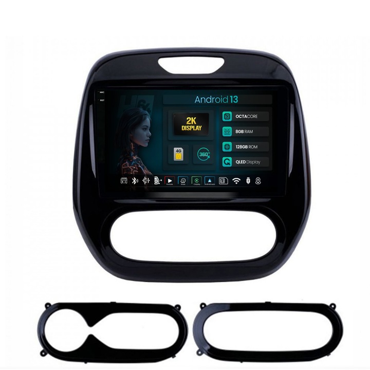Navigatie 2K HUB64 Renault Captur (2013-2019), 8GB RAM, Android 13, Octacore, Slot Sim 4G, DSP, GPS, Wi-FI, Carplay, Android Auto, USB, Bluetooth, Waze, Touchscreen, 9.5 Inch