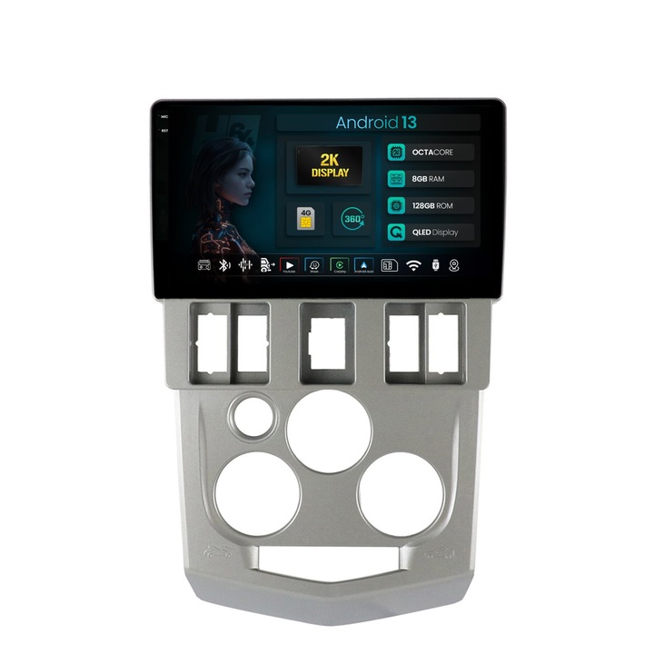 Navigatie 2K HUB64 Dacia Logan PH1 (2004-2009), 8GB RAM, Android 13, Octacore, Slot Sim 4G, DSP, GPS, Wi-FI, Carplay, Android Auto, USB, Bluetooth, Waze, Touchscreen, 9.5 Inch