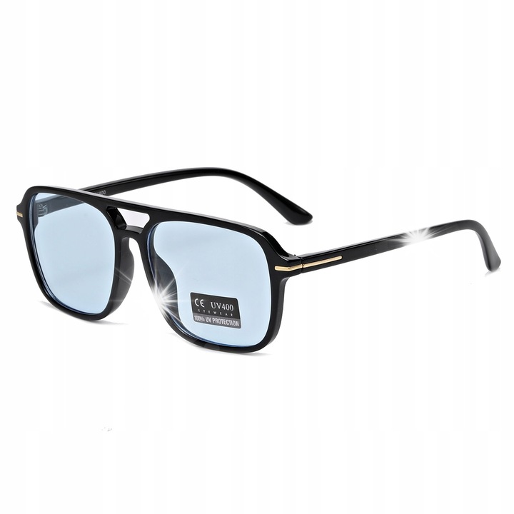 Слънчеви очила Pilot, Stylion, UV400, черни, сини лещи, с калъф и кърпичка