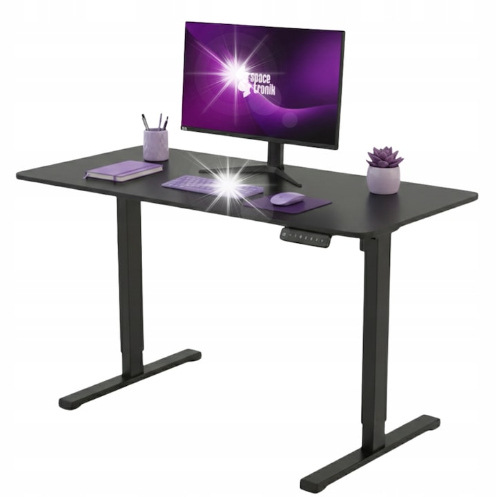 Birou electric reglabil Spacetronik 120x60cm, culoare neagra, cu memorie