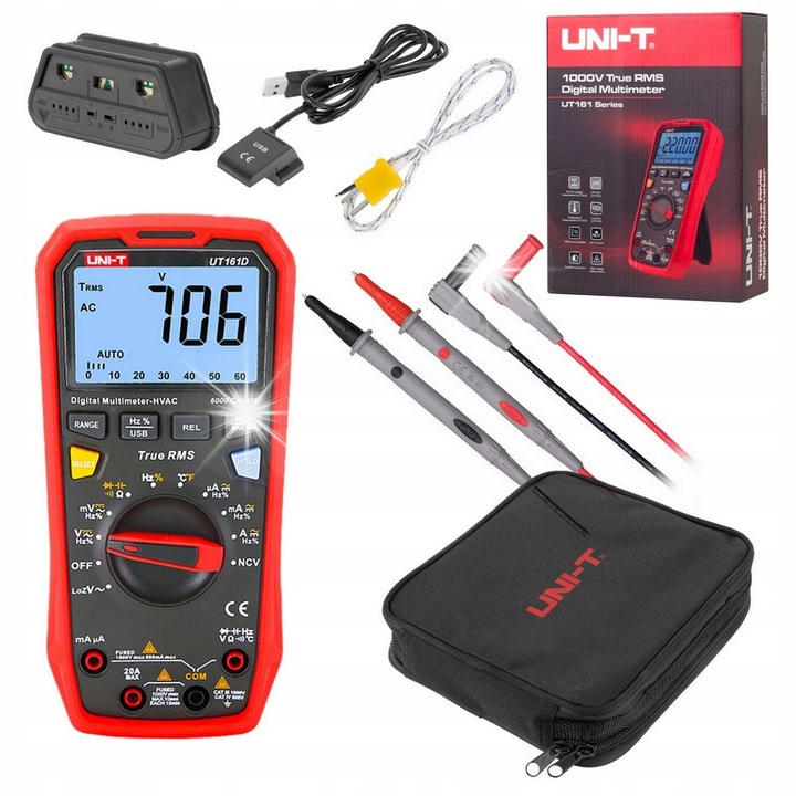 Multimetru UT161D, True-RMS, masurari AC/DC pana la 1000V, cablu USB, 190x90x50mm