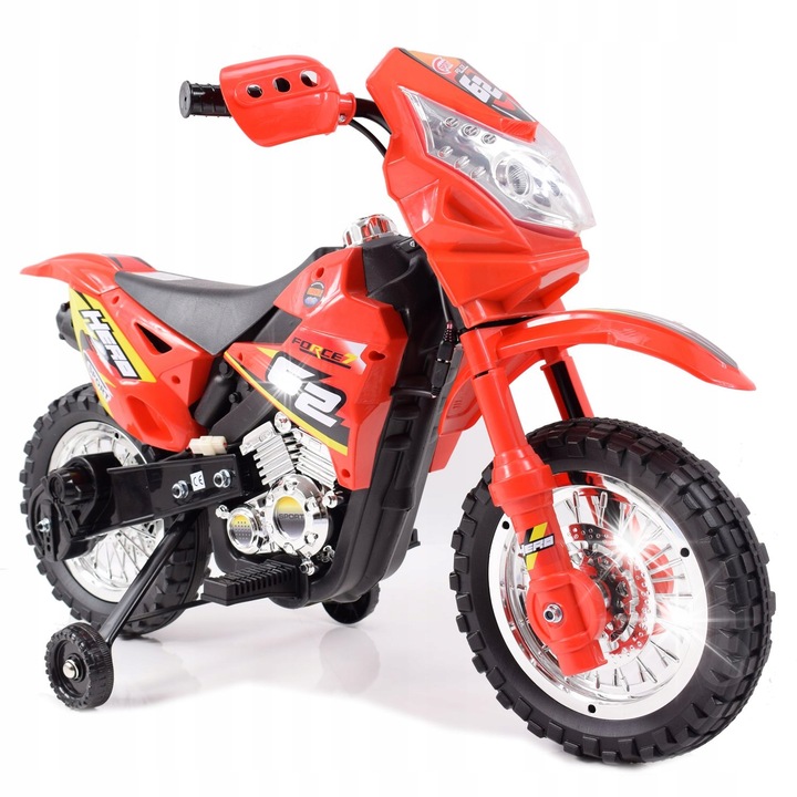 Super-Toys gyermek elektromos motorkerékpár, STRONG 2 modell, piros, 28W, hangokkal és fényekkel, teljes készlet