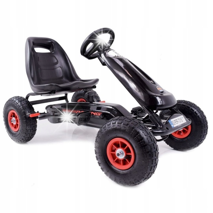 Детски картинг Super-Toys, модел HP-003, помпащи гуми, стоманена рамка, черен, 3-7 години