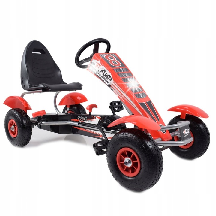 Детски картинг Super-Toys, модел F-8-3, големи колела, стоманена конструкция, червен, 5-12 години, пълен комплект