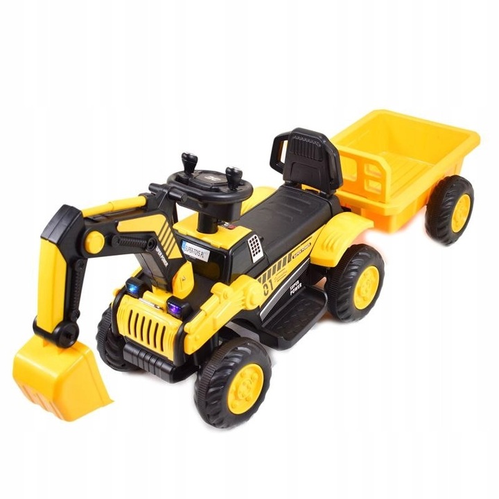 Електрически багер с ремарке и дистанционно управление Super-Toys, жълт, размери 167x40x30cm