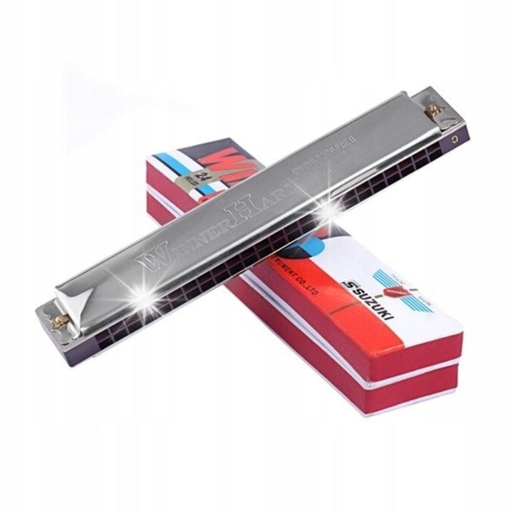 Suzuki Winner-24 C szájharmonika, 24 lyuk, ezüst, 2x2.8x17.8cm, tokkal