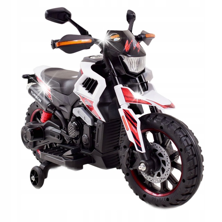 Super-Toys DLS-09 elektromos motorkerékpár, fehér, 2 kerék, hangokkal, 3-6 éves gyermekeknek