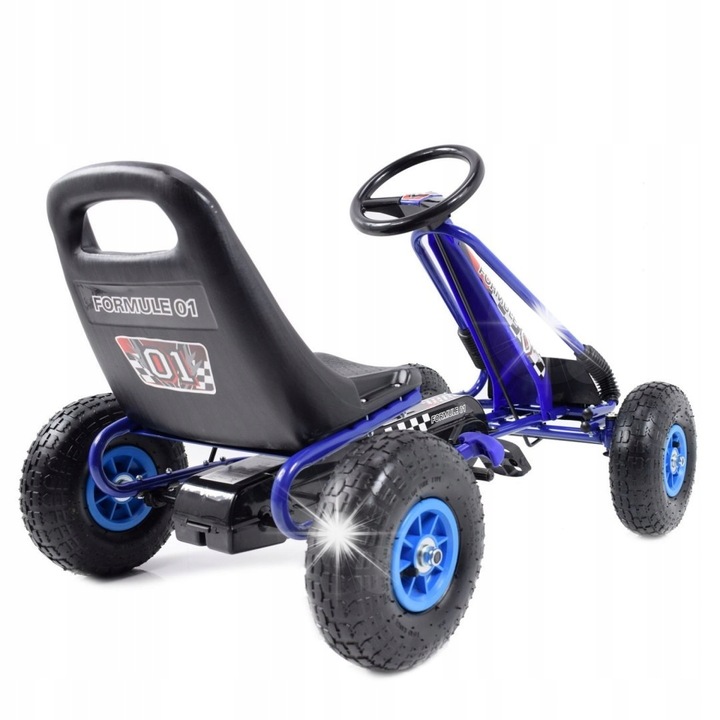 Детски картинг Super-Toys A-15, помпащи гуми, стоманена рамка, син, 105x62x63см