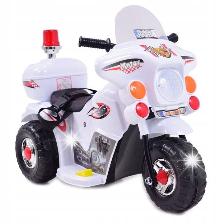 Super-Toys LL999 elektromos gyermek motorkerékpár, szirénával, puha üléssel, 78x33x45cm, fehér