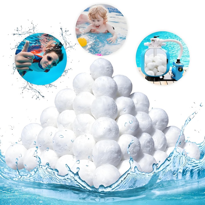 Bile filtrante pentru piscina, YOUKUKE®, pompa cu nisip, jacuzzi, 56 kg, cartus pentru piscina, alb pur