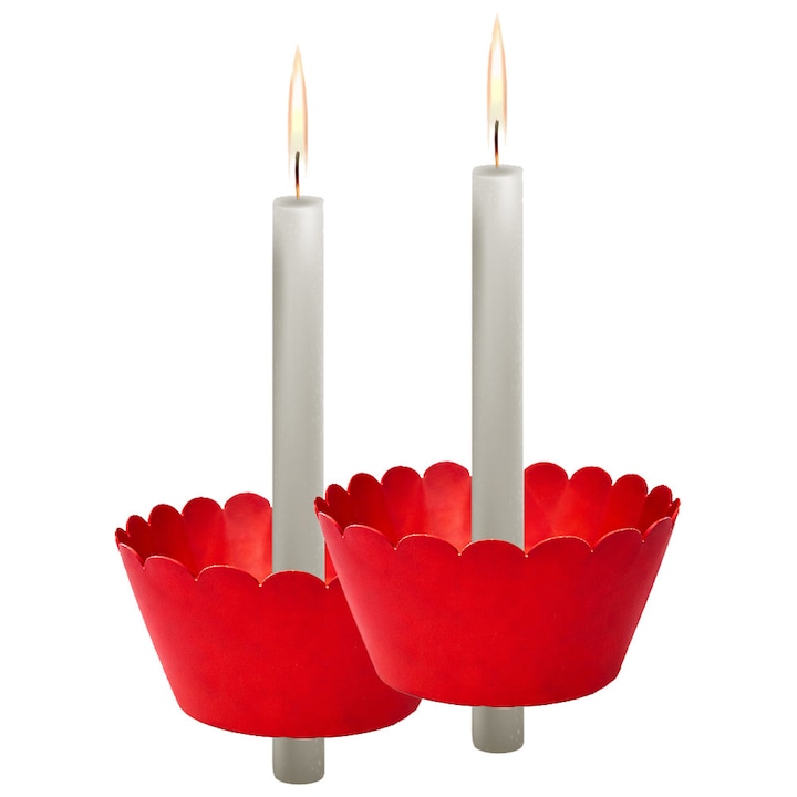 Комплект от 2 опори за защита на свещи, FONIX Lumenis Guard, Защита против изтичане на восък, Ергономична дръжка, Идеални за Великден, сватби, кръщенета и шествия, Устойчив на топлина материал, Безопасен дизайн, За многократна употреба, 8x5см, Червен