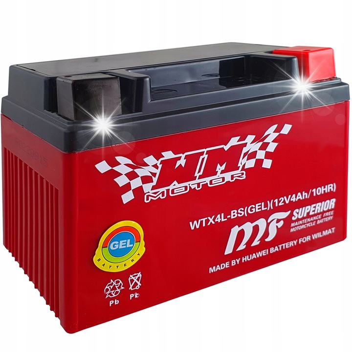 12V 4Ah AGM akkumulátor robogókhoz és ATV-khez, méretek 113x71x86mm, készlet