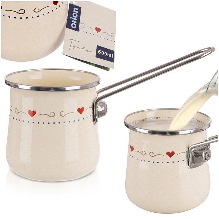 Cafetiera, Orion, Tonca, 600 ml, 22x10x12 cm, Fabricata Din Otel Emailat, Maner Lung, Potrivita Pentru Toate Plitele Si Masinile De Spalat Vase, Utilizare Universala, Crema