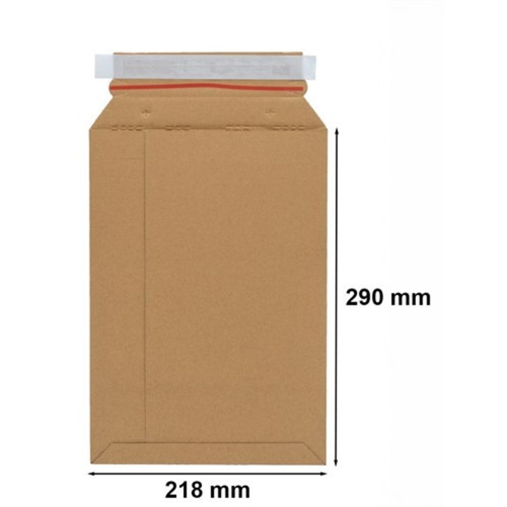 Plic cartonat NEOPAK rigid, pentru e-commerce, expediere documente, A5, 218x290mm, Maro, autoadeziv, cu burduf
