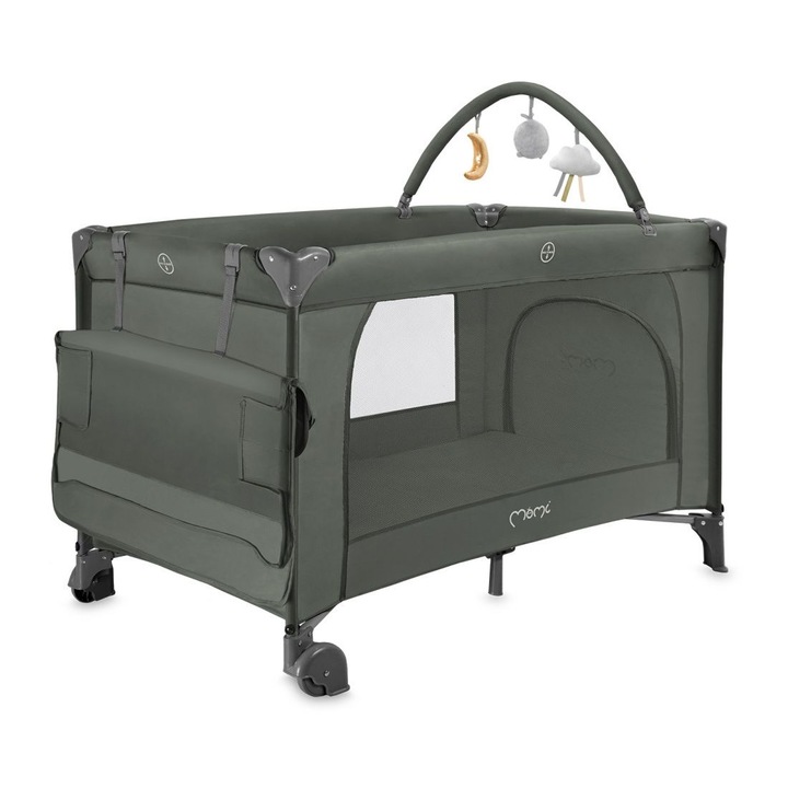 Patut pliabil cu doua nivele si masuta de infasat, 60x120 cm, Momi, Belove Plus - Green