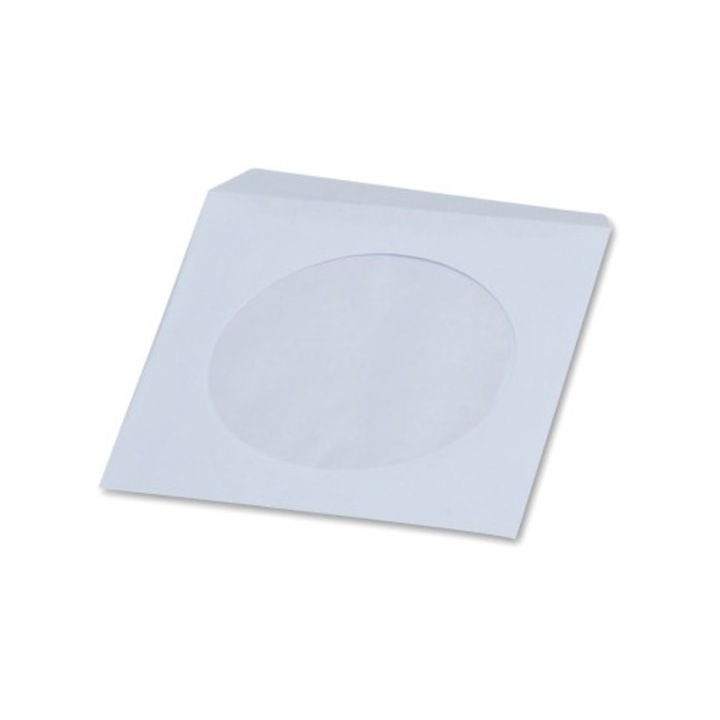 Set 100 Plicuri NEOPAK pentru CD/DVD, cu fereastra, 125x125 mm, Alb, deschidere pe latura mica, fara adeziv