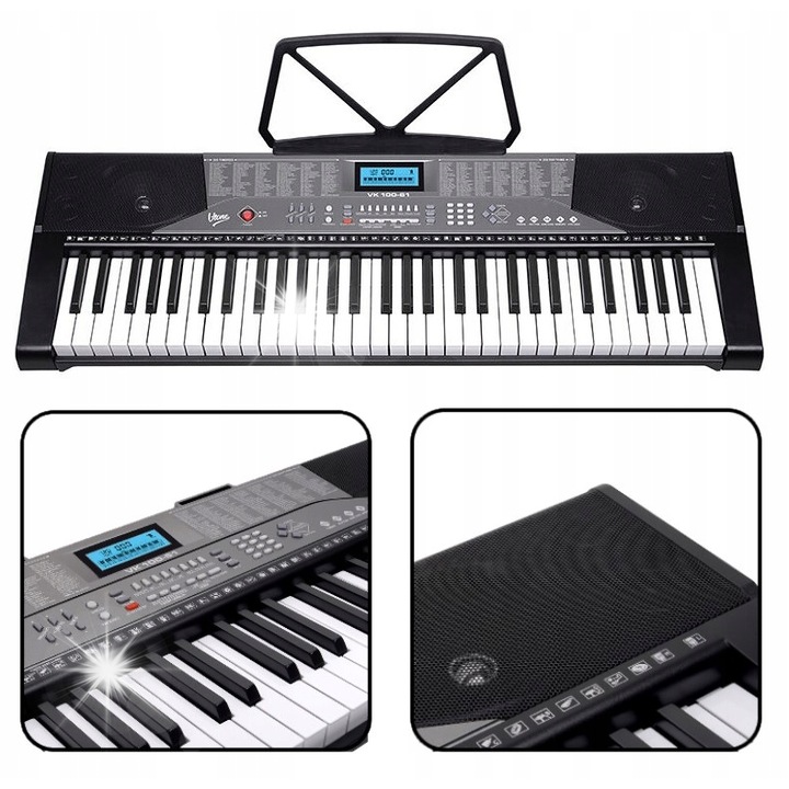V-Tone VK 100-61 oktató billentyűzet, 61 billentyű, 255 hangszer, 255 ritmus, sokszínű, 93x30,4x9,3cm