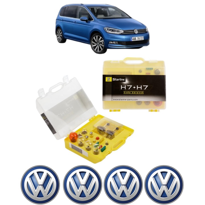 Kit trusa Set becuri H7 compatibila cu Volkswagen TOURAN (5T1) din 2015-2022, bec far, semnalizare, pozitie, iluminare numar, frana, plafoniera, stop frana