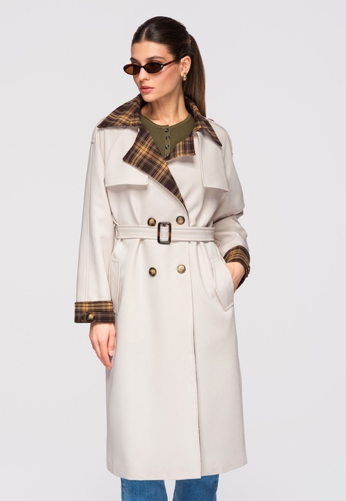 Palton midi trench LARICA OW-COLC-0113, Alb murdar