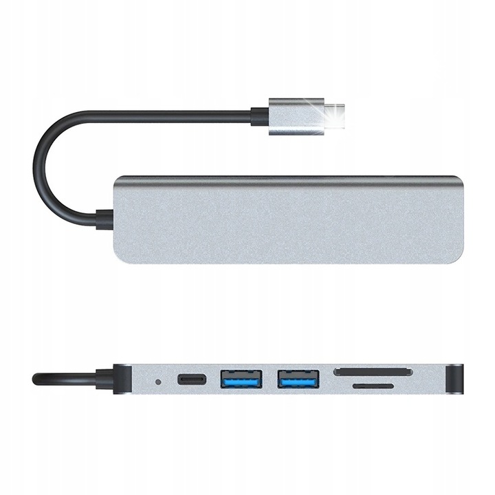 Хъб USB-C 6 в 1, HDMI 4K, USB 3.0, SD/microSD, сив, 11,4x2,8x1,1 см