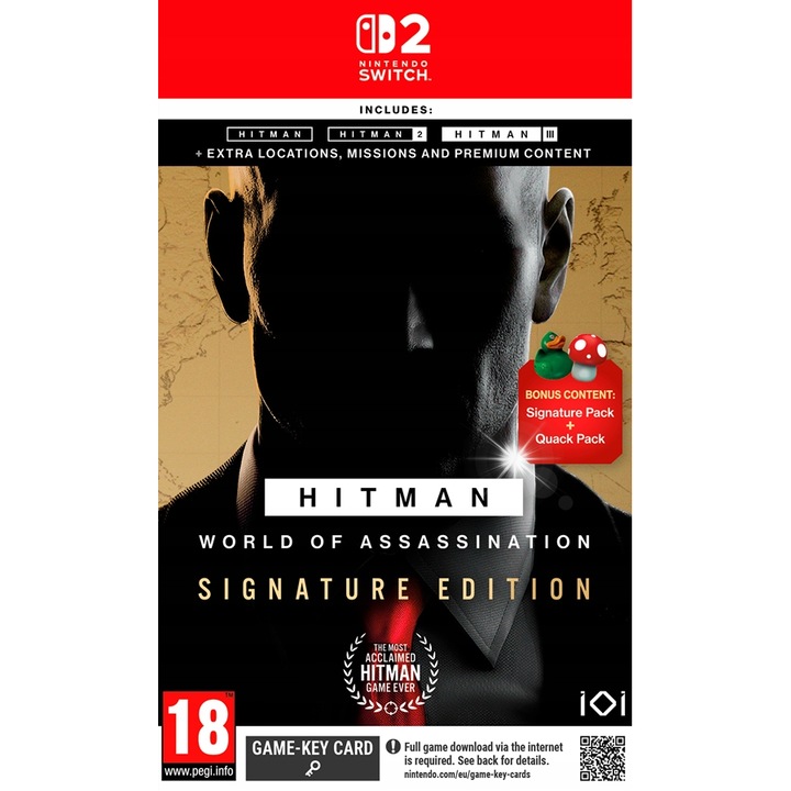 HITMAN World of Assassination - Signature Edition, настолни игри, комплект със Signature пакет и Quack Pack, 25 локации
