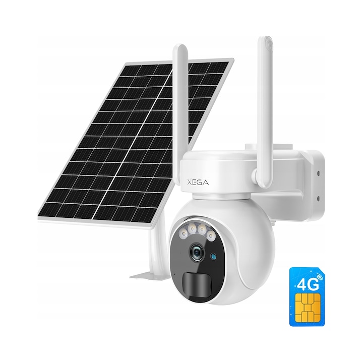 Външна камера за наблюдение 3G/4G LTE XEGA, 2K HD, соларно захранване, 10000mAh, въртене 355x90, устойчивост IP66