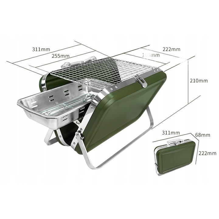 Преносим грил DH Garden, сгъваем, компактен, гранатов, 20x31x6,5см