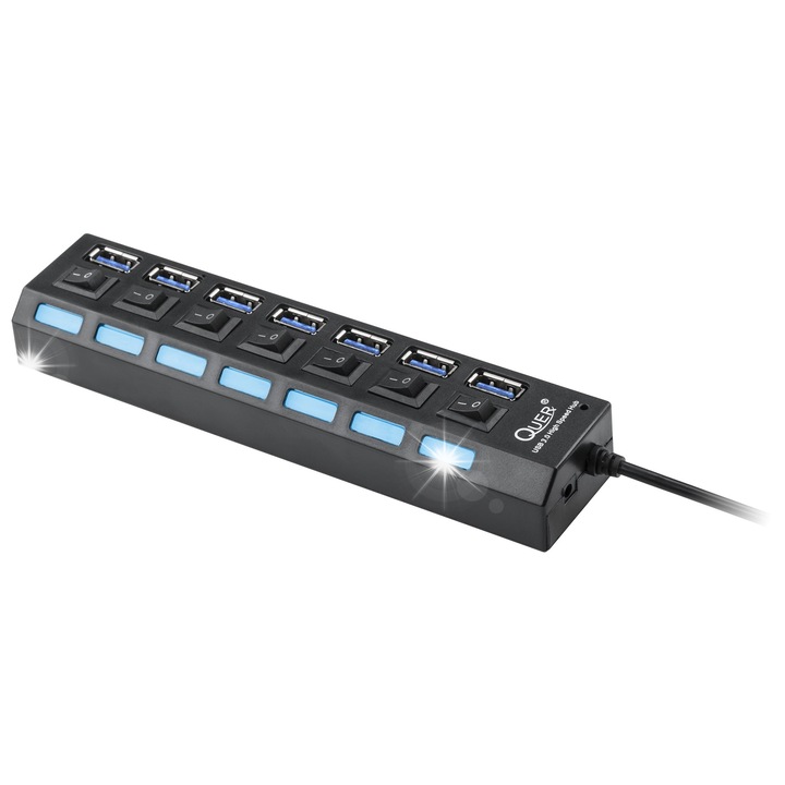 ХЪБ USB 3.0 7 порта, 5 Gb/s, черен