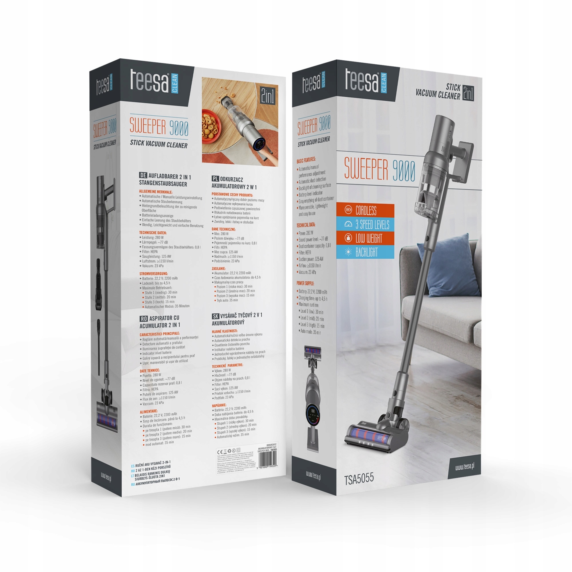 Aspirator vertical fără fir Teesa SWEEPER 9000 cu iluminare LCD