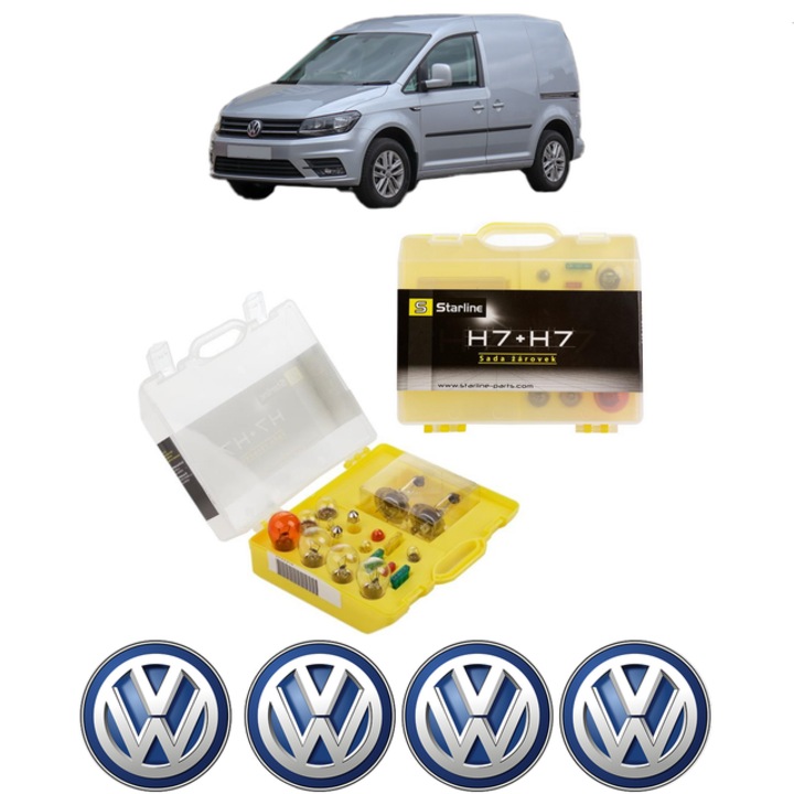 Kit trusa Set becuri H7 compatibila cu Volkswagen CADDY ALLTRACK IV Box Body/MPV (SAA) din 2015-2020, bec far, semnalizare, pozitie, iluminare numar, frana, plafoniera, stop frana