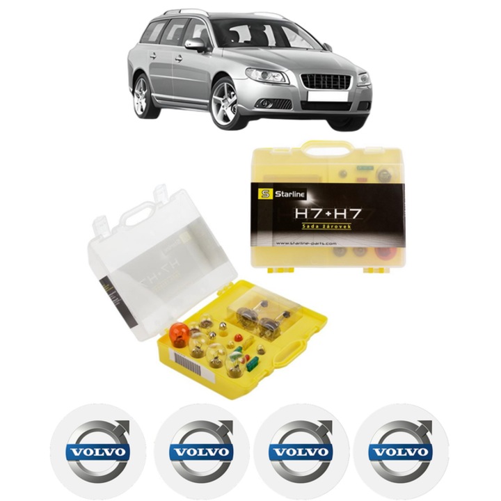 Kit trusa Set becuri H7 compatibila cu VOLVO V70 III (135) din 2007-2016, bec far, semnalizare, pozitie, iluminare numar, frana, plafoniera, stop frana