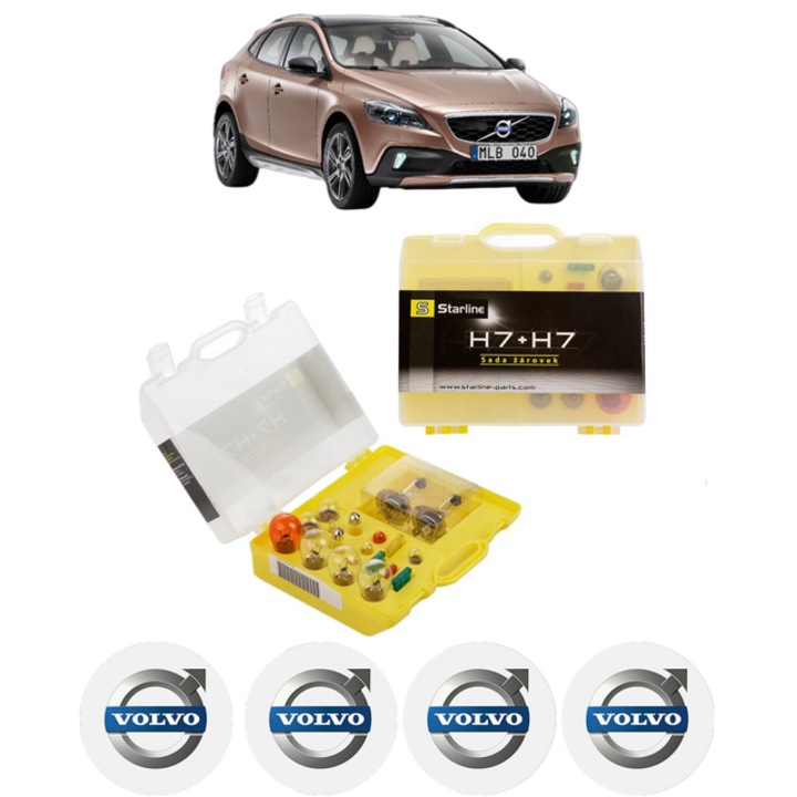 Kit trusa Set becuri H7 compatibila cu VOLVO V40 Cross Country (526) din 2012-2019, bec far, semnalizare, pozitie, iluminare numar, frana, plafoniera, stop frana