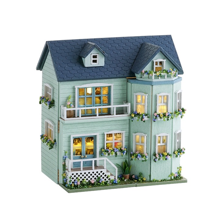 Дървена къща FEOOE Mini Home, многослоен дизайн, отваряне и затваряне, 18x17x8 см, комплект „Направи си сам“