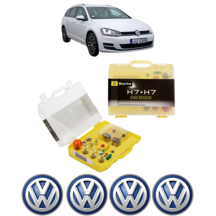 Kit trusa Set becuri H7 compatibila cu Volkswagen GOLF VII Variant (BA5, BV5) din 2013-2021, bec far, semnalizare, pozitie, iluminare numar, frana, plafoniera, stop frana