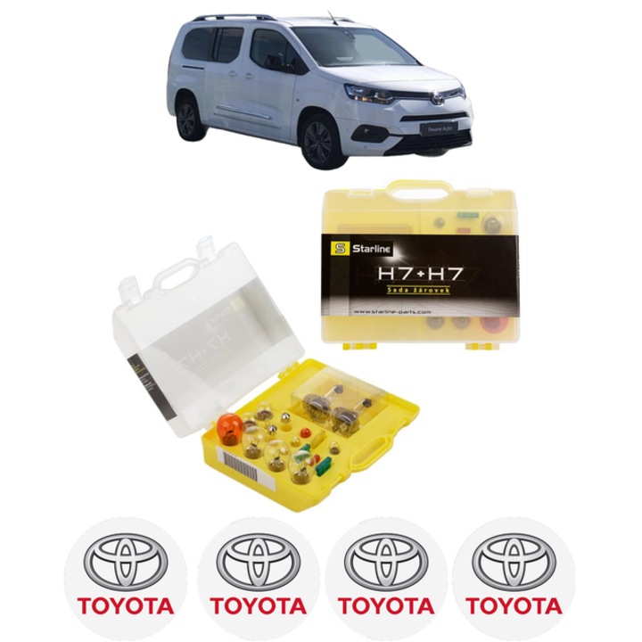 Kit trusa Set becuri H7 compatibila cu TOYOTA PROACE CITY Box Body/MPV (BPZ_) din 2019-2024, bec far, semnalizare, pozitie, iluminare numar, frana, plafoniera, stop frana