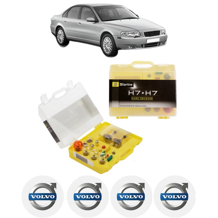 Kit trusa Set becuri H7 compatibila cu VOLVO S80 I (184) din 1998-2006, bec far, semnalizare, pozitie, iluminare numar, frana, plafoniera, stop frana