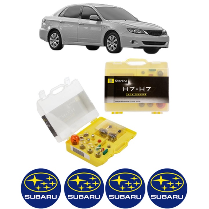 Kit trusa Set becuri H7 compatibila cu SUBARU IMPREZA Saloon (GE, GV) din 2007-2014, bec far, semnalizare, pozitie, iluminare numar, frana, plafoniera, stop frana