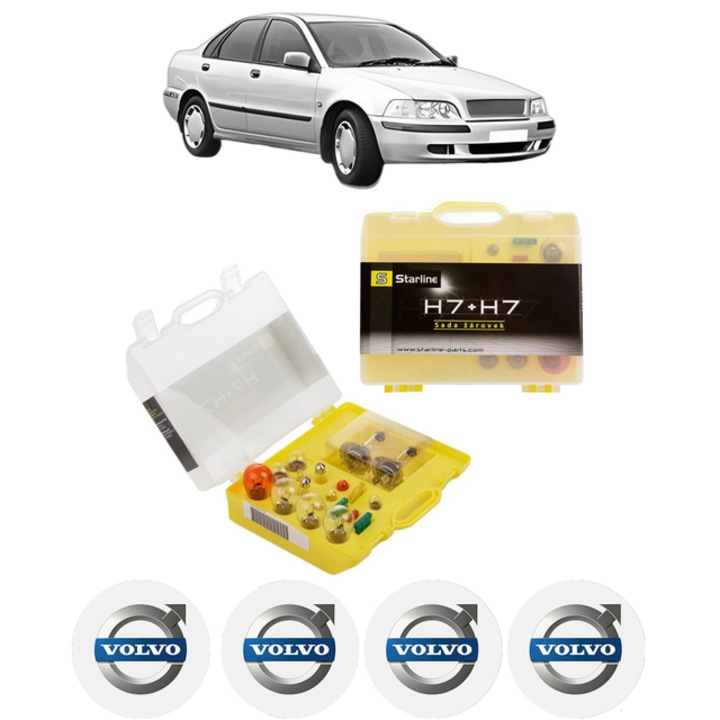 Kit trusa Set becuri H7 compatibila cu VOLVO S40 I (644) din 1995-2004, bec far, semnalizare, pozitie, iluminare numar, frana, plafoniera, stop frana