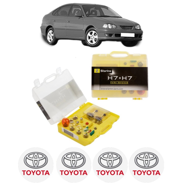 Kit trusa Set becuri H7 compatibila cu TOYOTA AVENSIS Liftback (_T22_) din 1997-2003, bec far, semnalizare, pozitie, iluminare numar, frana, plafoniera, stop frana
