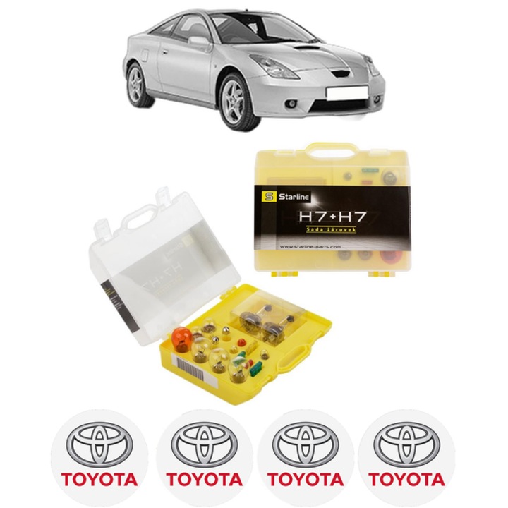 Kit trusa Set becuri H7 compatibila cu TOYOTA CELICA Coupe (_T23_) din 1999-2005, bec far, semnalizare, pozitie, iluminare numar, frana, plafoniera, stop frana