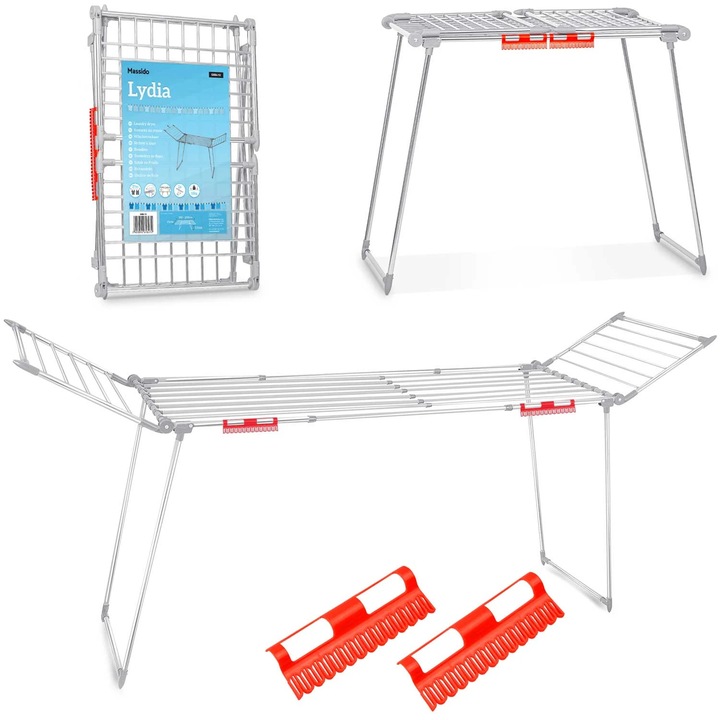 Uscator de rufe pliabil Lydia, cu suport, 27 m, otel inoxidabil