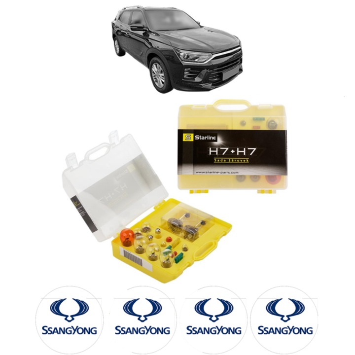 Kit trusa Set becuri H7 compatibila cu SSANGYONG KORANDO (C300) din 2021-2023, bec far, semnalizare, pozitie, iluminare numar, frana, plafoniera, stop frana