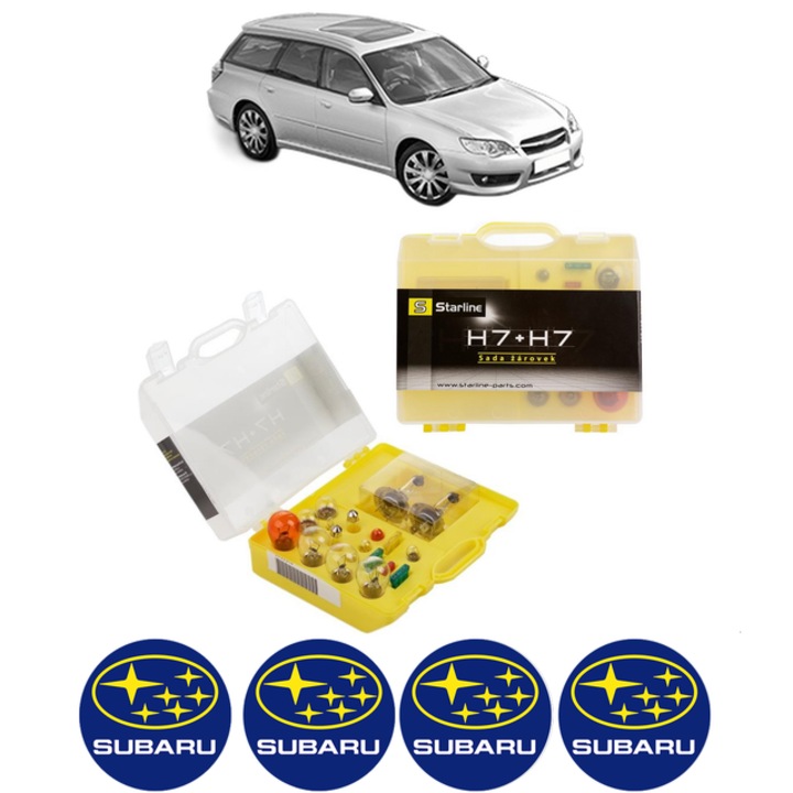Kit trusa Set becuri H7 compatibila cu SUBARU LEGACY IV Estate (BP) din 2003-2009, bec far, semnalizare, pozitie, iluminare numar, frana, plafoniera, stop frana