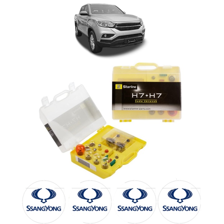 Kit trusa Set becuri H7 compatibila cu SSANGYONG MUSSO GRAND din 2022, bec far, semnalizare, pozitie, iluminare numar, frana, plafoniera, stop frana