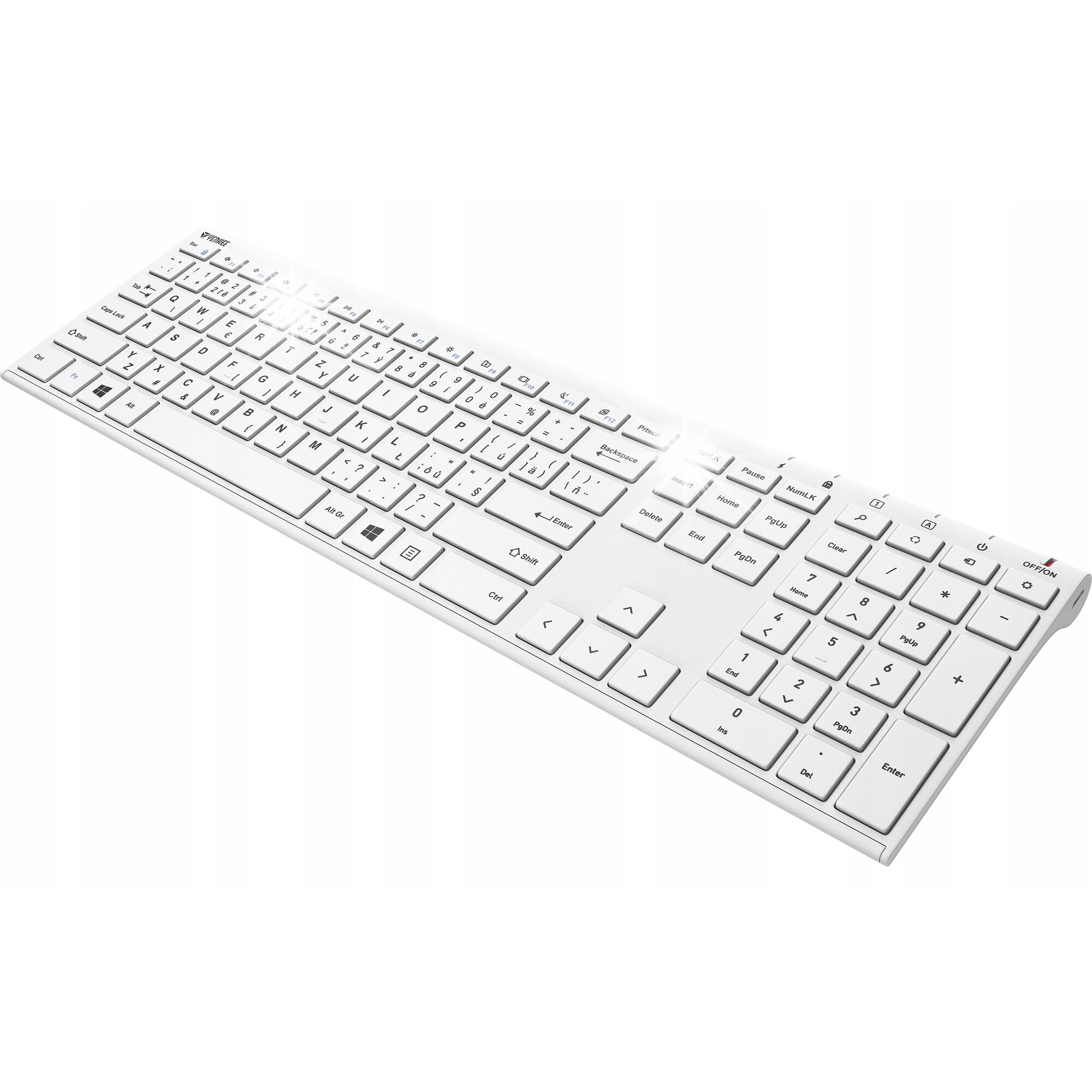 Tastatura wireless YENKEE TRIM, alba, cu acumulator, dimensiuni