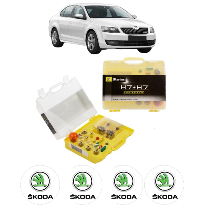 Kit trusa Set becuri H7 compatibila cu SKODA OCTAVIA III (5E3, NL3, NR3) din 2012-2020, bec far, semnalizare, pozitie, iluminare numar, frana, plafoniera, stop frana