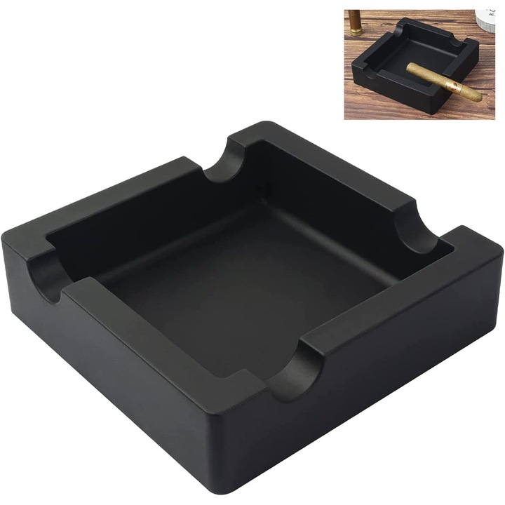 Scrumiera exterioara din silicon, 4 suporturi pentru tigari, neagra mata, 15x15x3.8cm