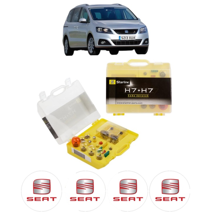 Kit trusa Set becuri H7 compatibila cu SEAT ALHAMBRA VAN (711) din 2015-2022, bec far, semnalizare, pozitie, iluminare numar, frana, plafoniera, stop frana