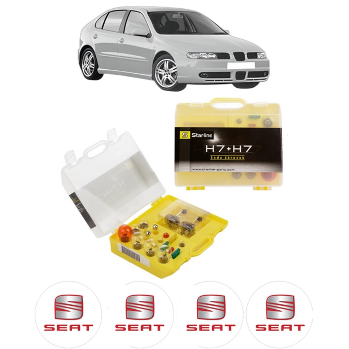 Kit trusa Set becuri H7 compatibila cu SEAT LEON (1M1) din 1999-2006, bec far, semnalizare, pozitie, iluminare numar, frana, plafoniera, stop frana