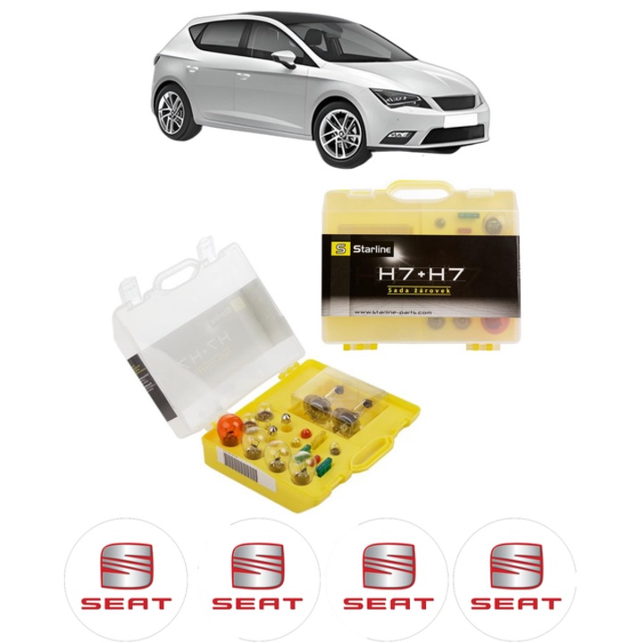 Kit trusa Set becuri H7 compatibila cu SEAT LEON (5F1) din 2012-2020, bec far, semnalizare, pozitie, iluminare numar, frana, plafoniera, stop frana